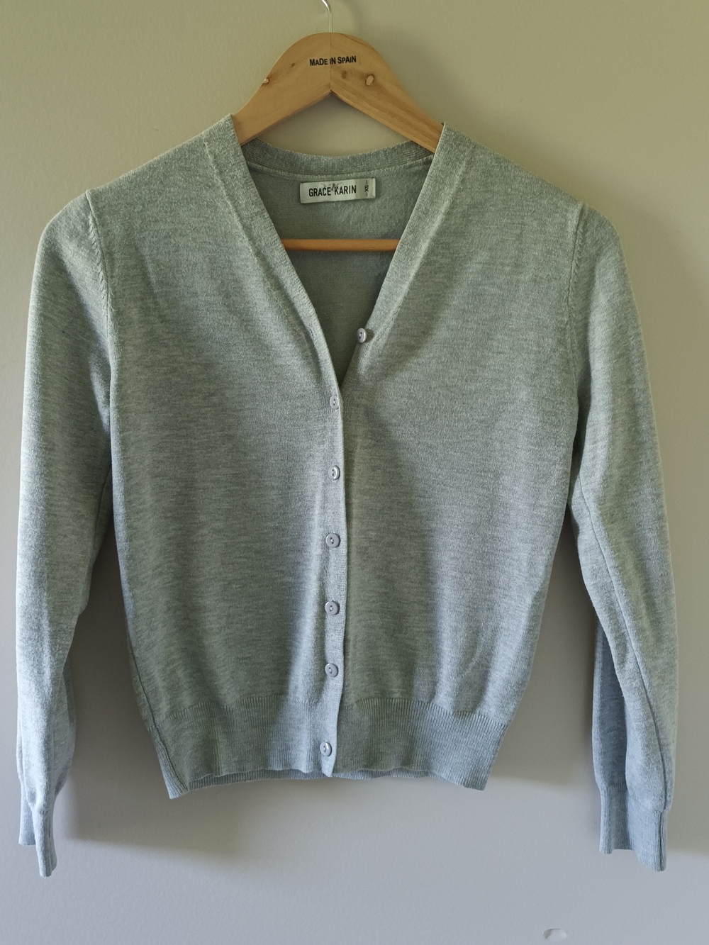 Grace Karin Light Gray V-Neck Button Cardigan Sweater XS